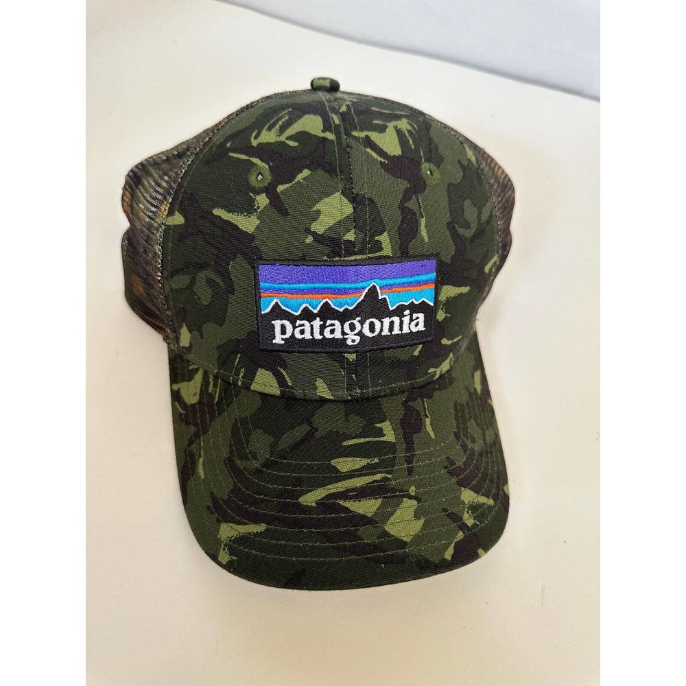 Patagonia Camo Snapback Mesh Camouflage Trucker Hat Logo Cap Green - Picture 2 of 8